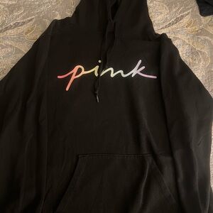 PINK Victoria's Secret Black Hoodie with Multicolor Logo